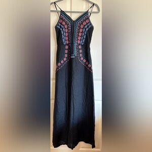 Embroidered Black Maxi Cotton Dress medium NWT